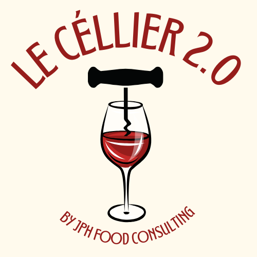 Logo Le Cellier 2.0, verre de vin rouge